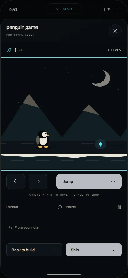 The playable result open full screen.